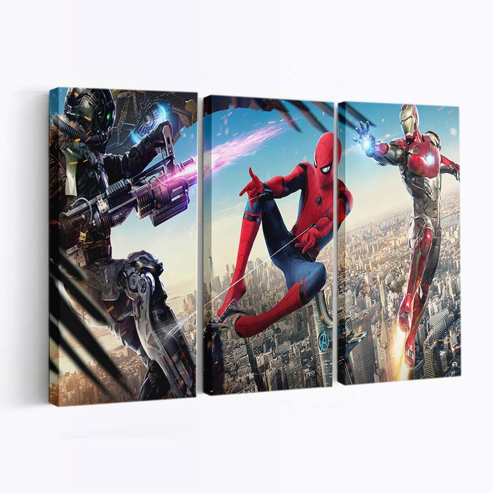 Iron Man gegen Vulture und Spiderman Leinwandbild - Wanddeko