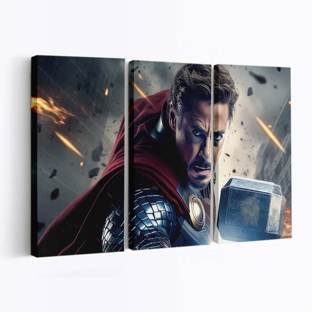 Iron Man mit Thor-Hammer Leinwandbild - Wanddeko