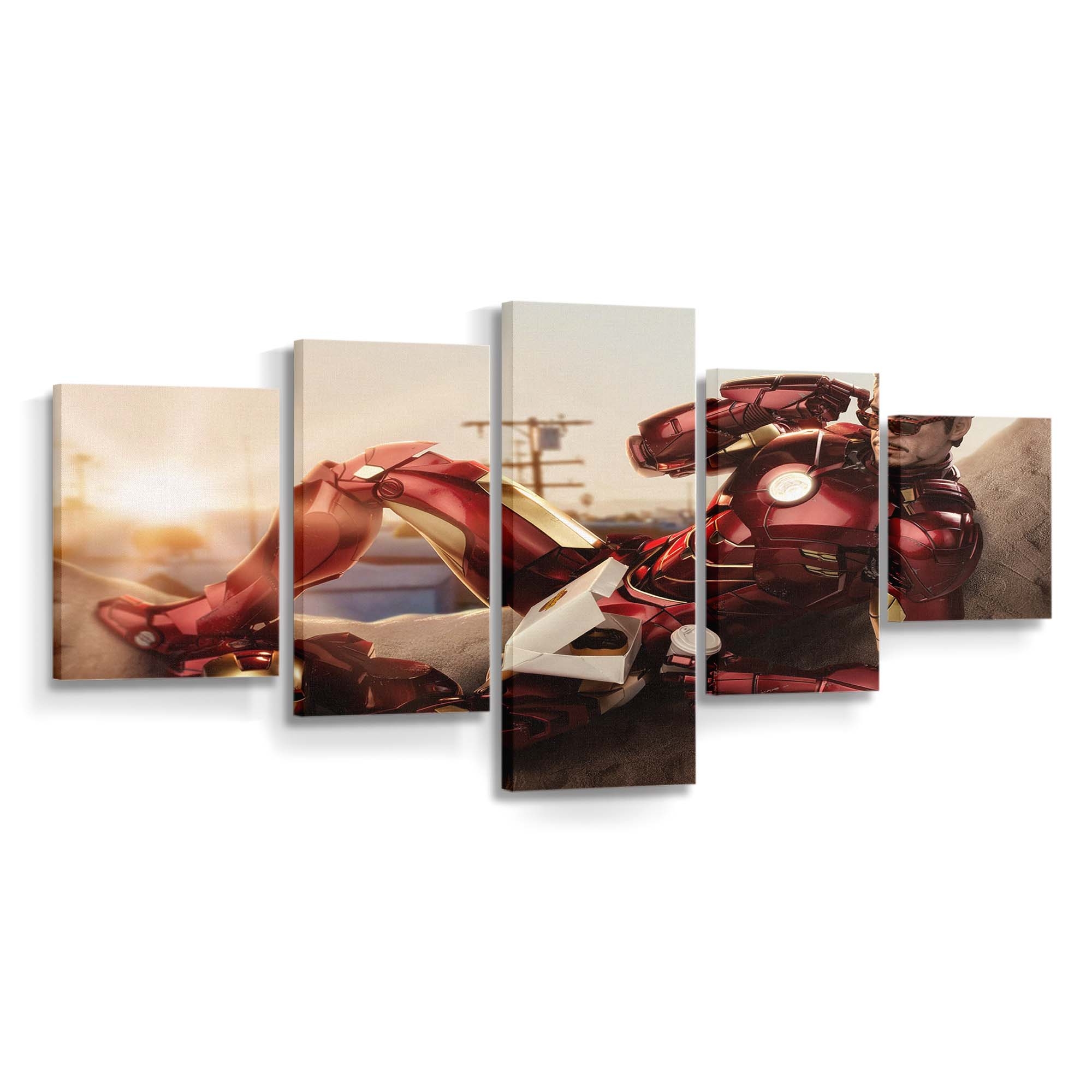 Iron Man isst Dunkin Donuts mit Kaffee Leinwandbild - Wanddeko