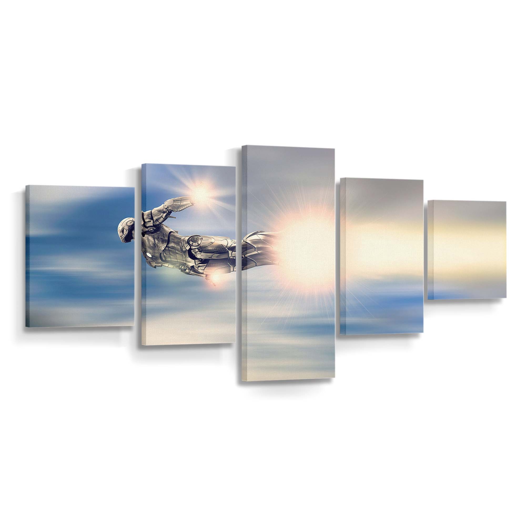Iron Man Silberner Anzug fliegend Leinwandbild - Wanddeko