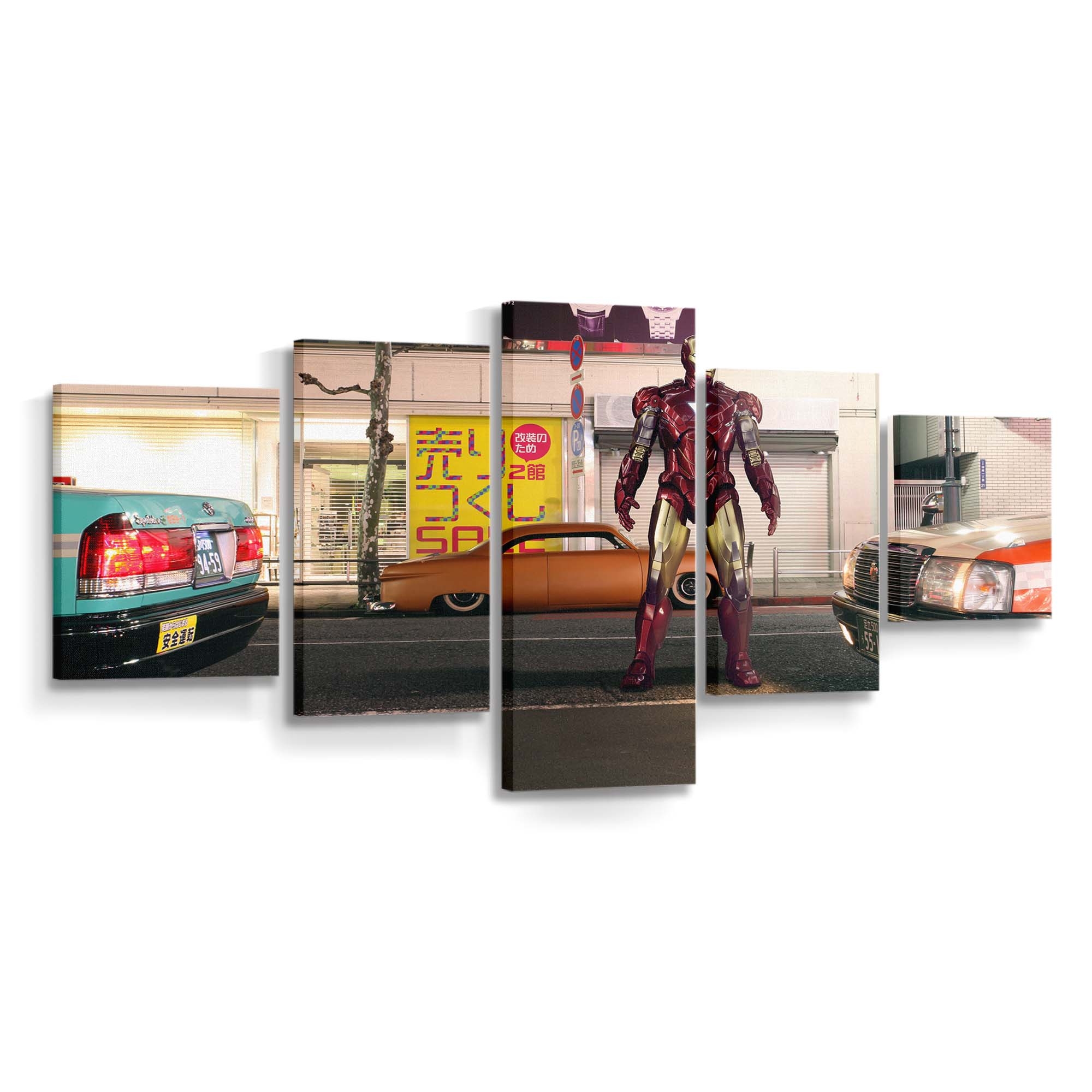 Iron Man steht auf der Straße Leinwandbild - Wanddeko