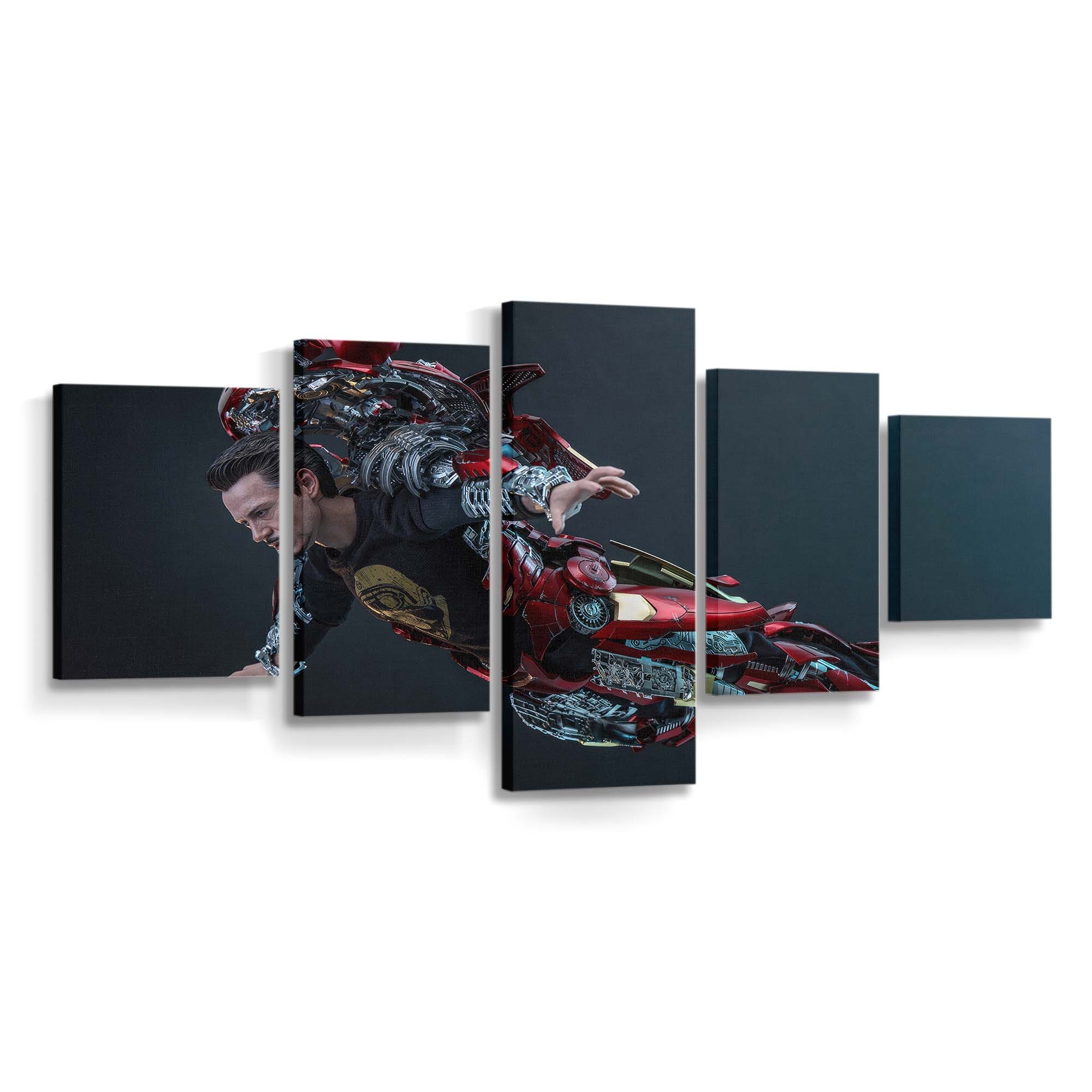 Tony Stark zieht sich als Iron Man an Leinwandbild - Wanddeko