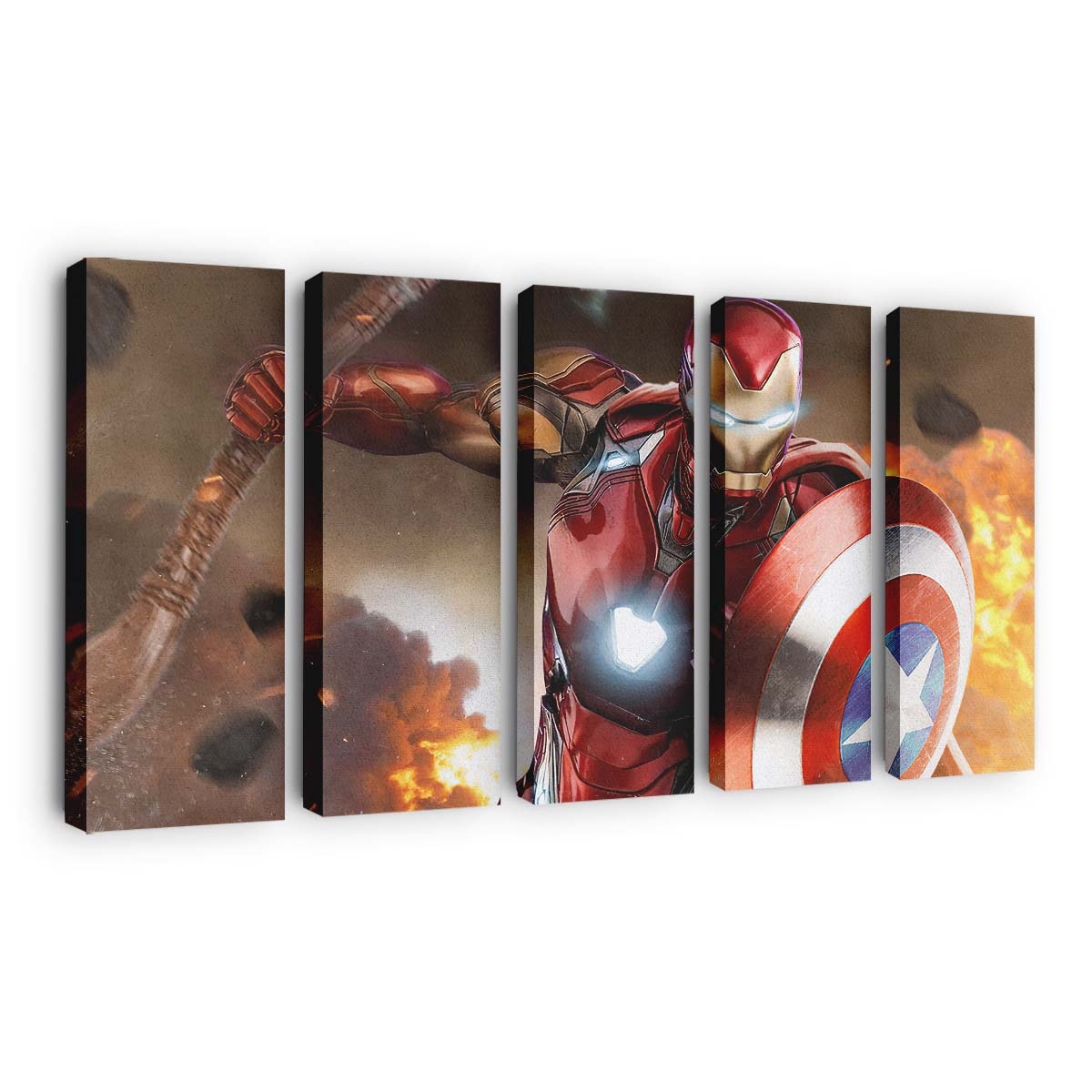 Iron Man mit Captain-Schild und Thor-Hammer Leinwandbild - Wanddeko