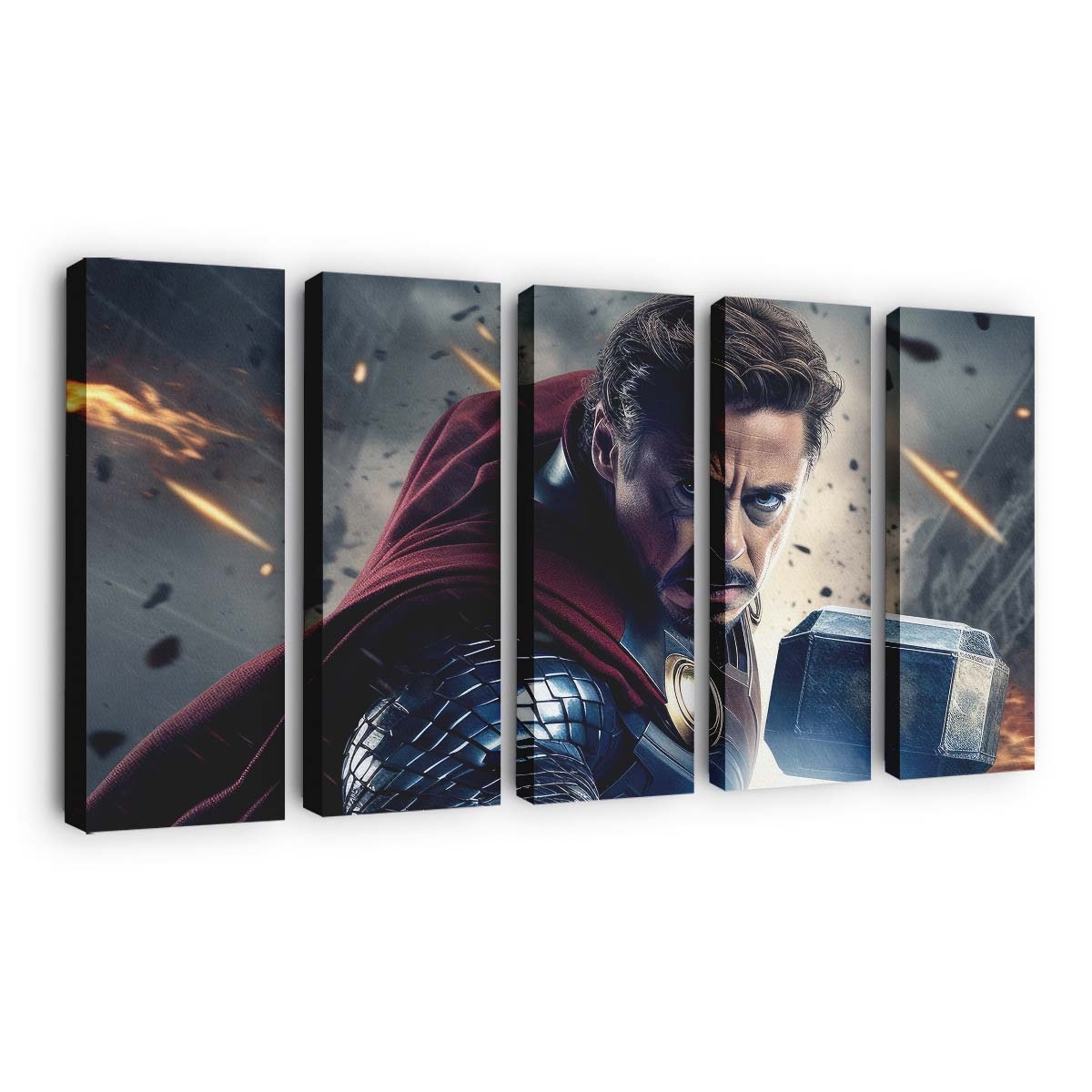 Iron Man mit Thor-Hammer Leinwandbild - Wanddeko