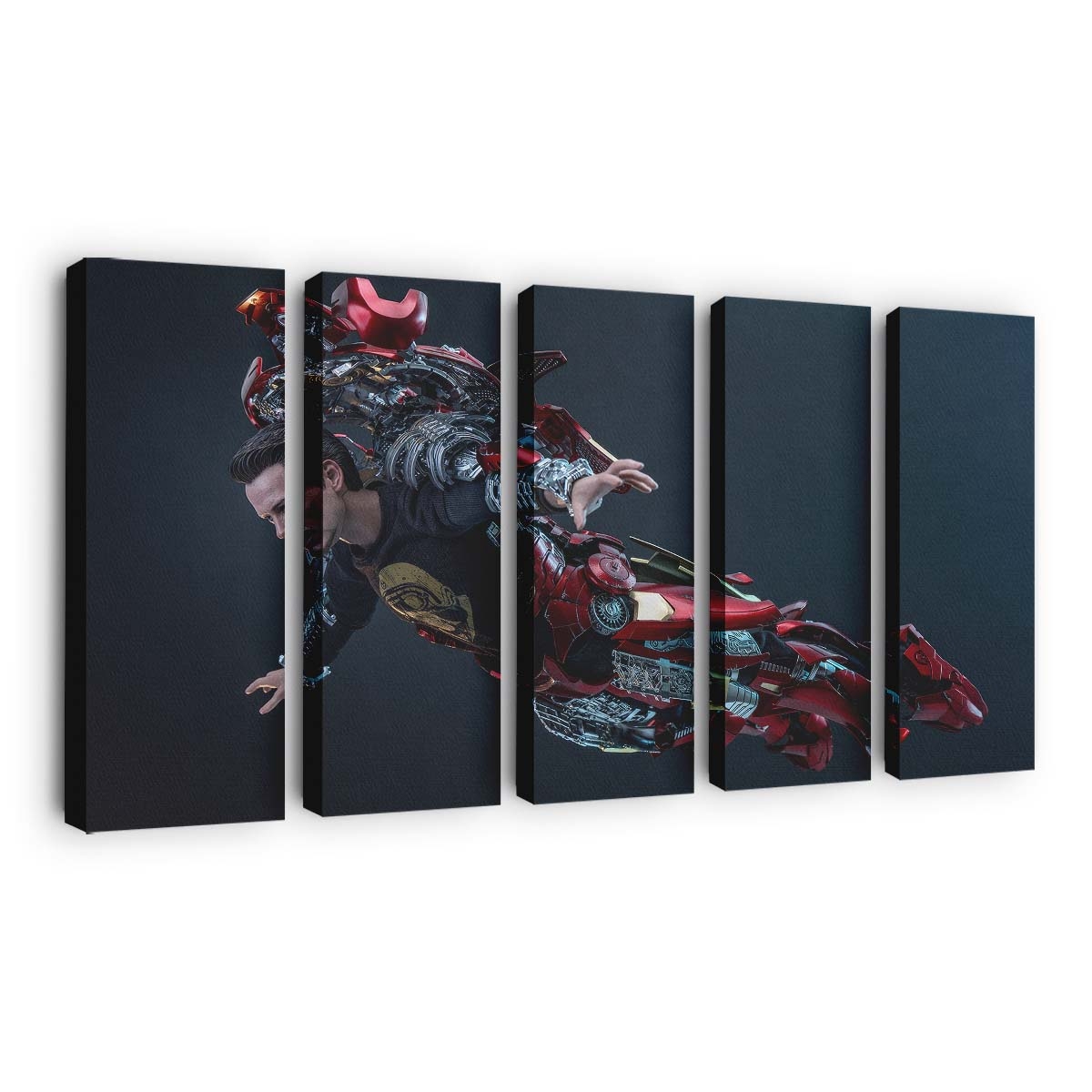 Tony Stark zieht sich als Iron Man an Leinwandbild - Wanddeko