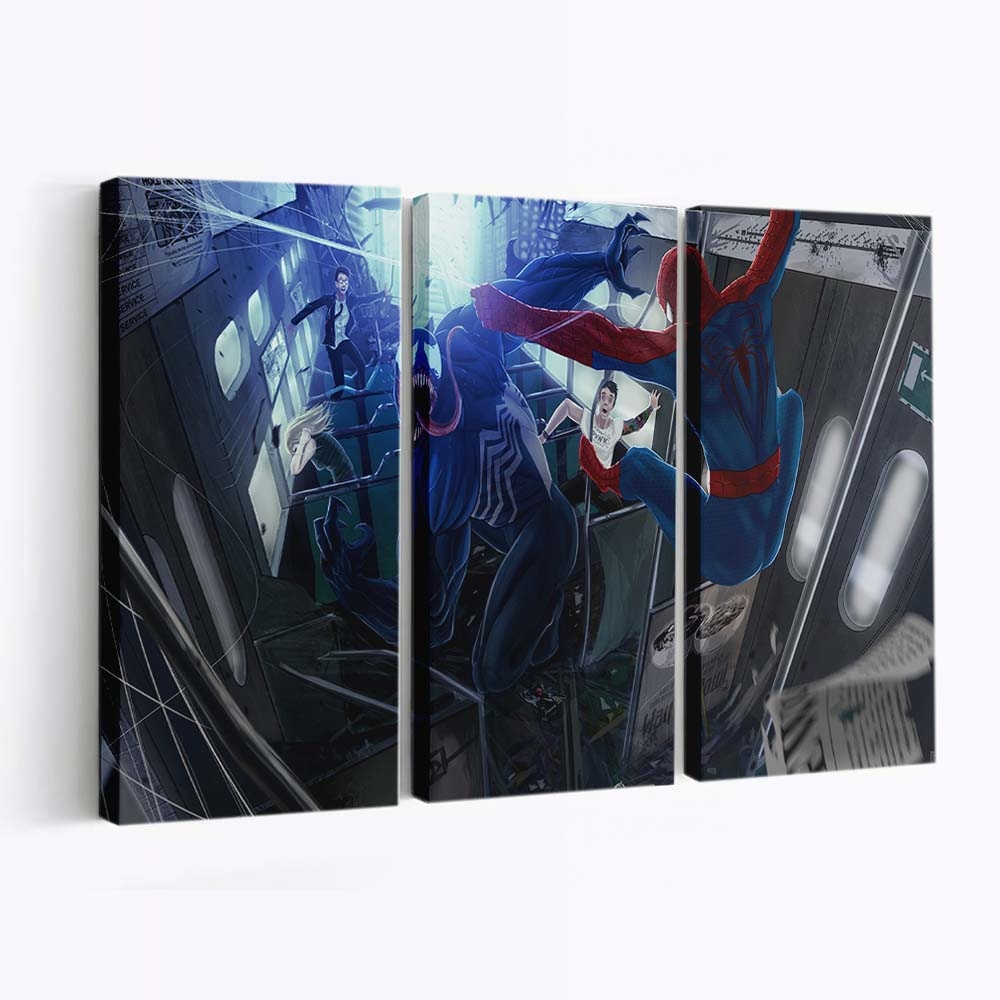 Spiderman And Venom Fighting Leinwandbilder | Wanddeko