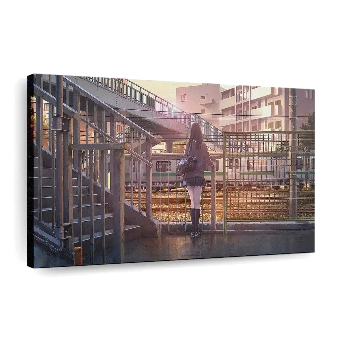 Anime Girl Platform Watching Train Anime Madchen - Leinwand - Leinwandbilder