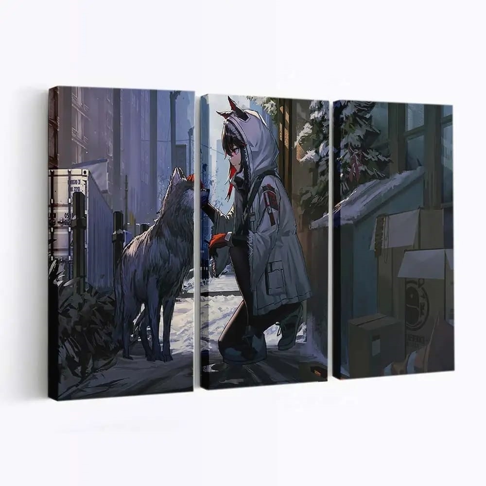 Anime Girl Petting Dog Anime Madchen - Leinwand - Leinwandbilder