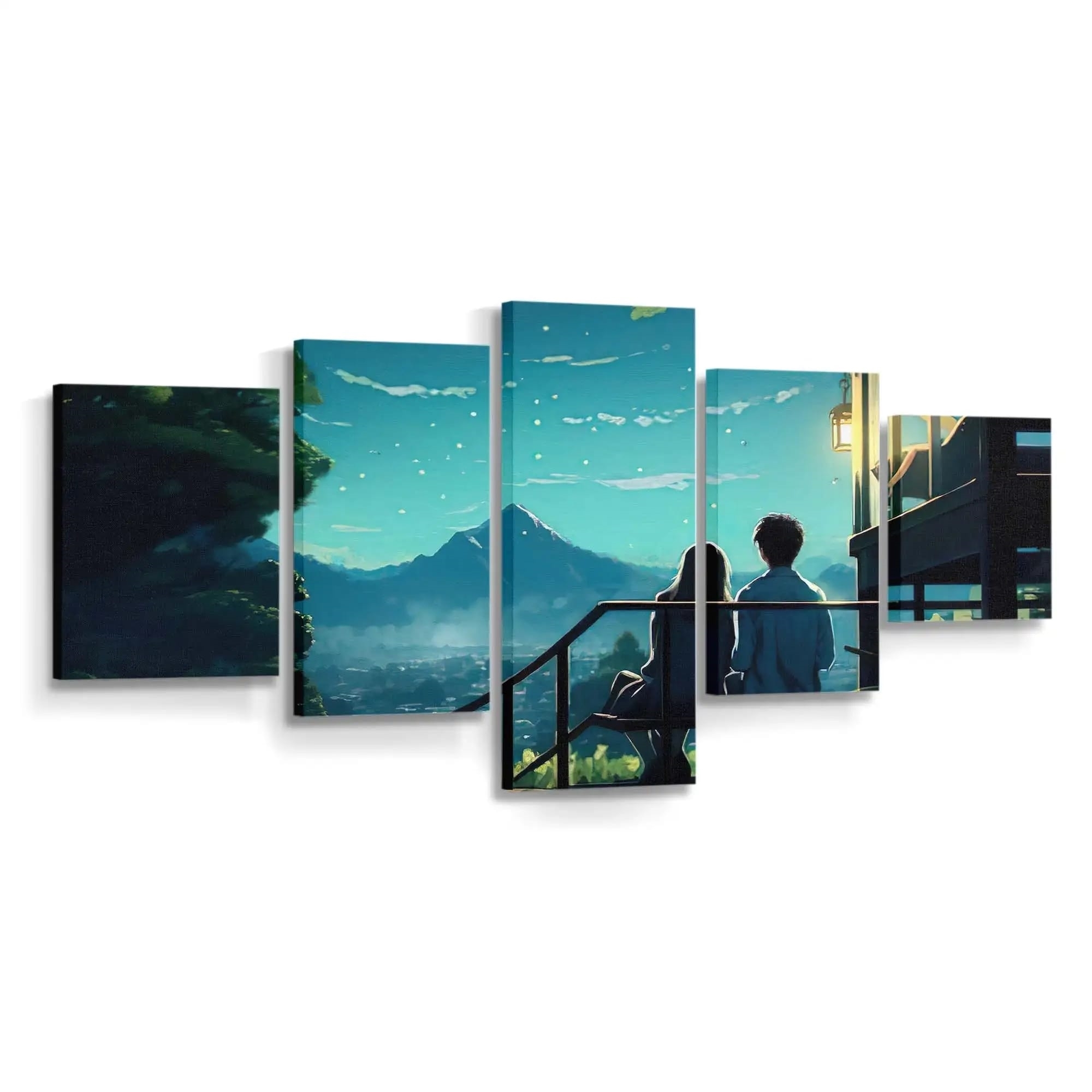 Anime Couple Sitting On Bench Looking At Landscape Anime Madchen - Leinwand - Leinwandbilder