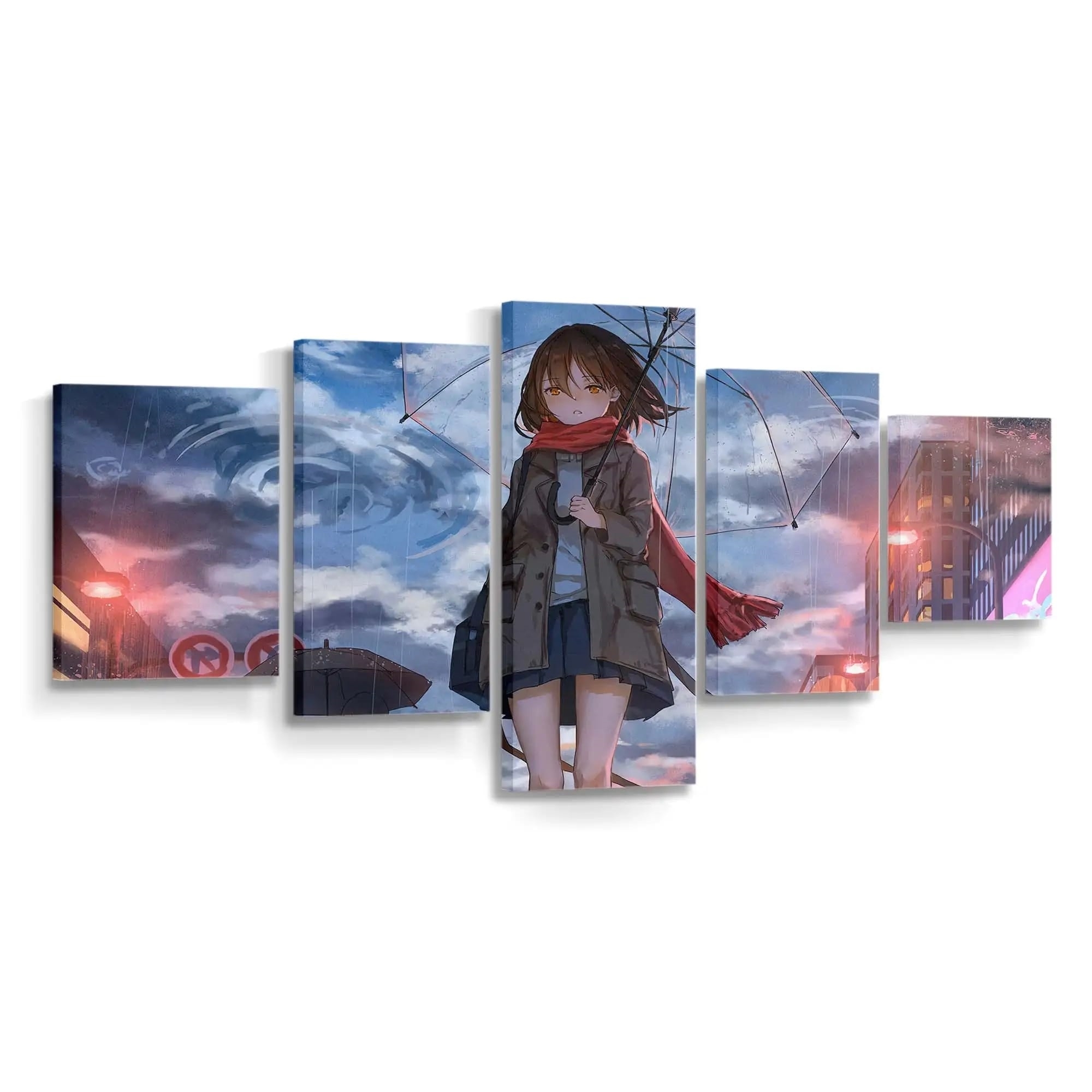Anime Girl Rain Umbrella Wind Anime Madchen - Leinwand - Leinwandbilder