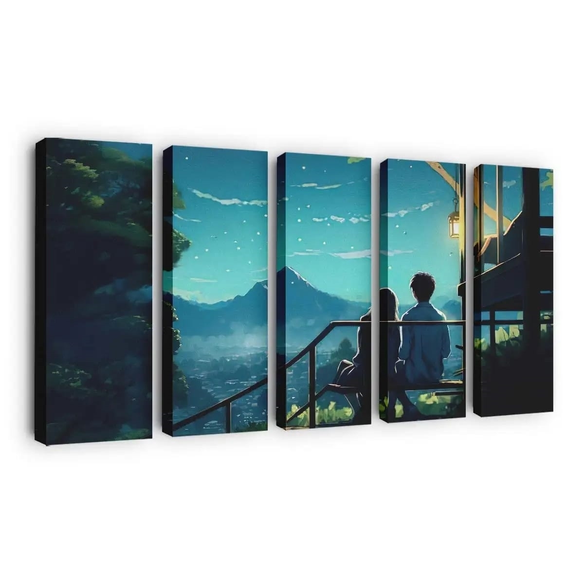 Anime Couple Sitting On Bench Looking At Landscape Anime Madchen - Leinwand - Leinwandbilder