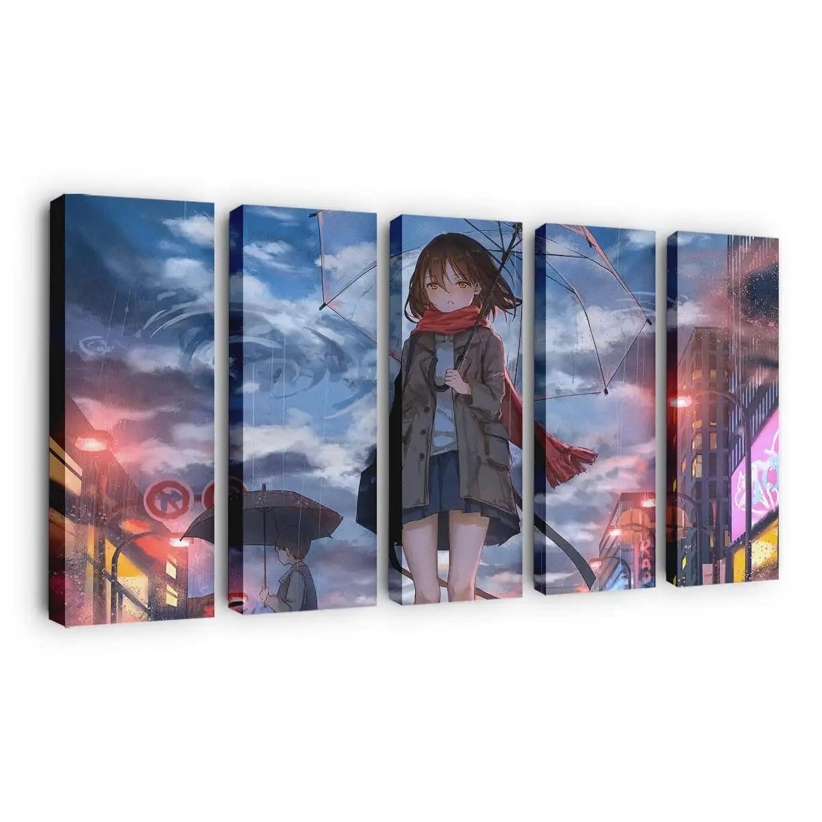Anime Girl Rain Umbrella Wind Anime Madchen - Leinwand - Leinwandbilder